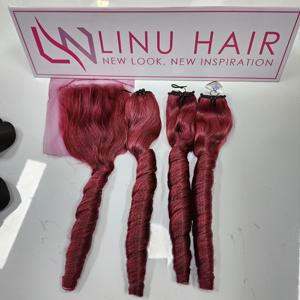 Articles chauds Bourgogne printemps Curl vietnamien LINU cheveux Super Double dessiné qualité cheveux bruts pour génie trame faisceaux lâche vague naturelle - Product Image 4