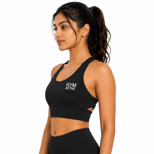 <b>Women</b> <b>Black</b> Racerback High Support Seamless Spandex/Nylon Sports Bra <b>Crop</b> <b>Top</b> Custom Gym Activewear Workout Fitness Yoga - Product Image 4