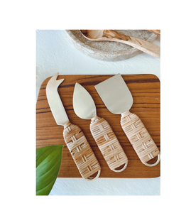 Juego de cuchillos para queso y mantequilla de acero de primera calidad con mango de ratán, cuchillo para queso, cortador de queso con venta - Product Image 1