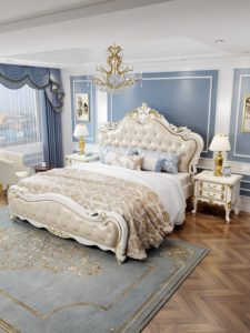 Victorian Style Sleigh <b>Bed</b> Solid Wood Hand Carved Tufted Upholstery King Size Soft <b>Bed</b> - Product Image 4