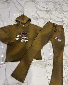 Conjunto de Dos Piezas de Sudadera con Capucha y Pantalones Deportivos Vintage de Invierno Personalizados, Estampado DTG, Corte Acampanado, Lavado Ácido, Trajes Deportivos para Hombre 100% Algodón - Product Image 3