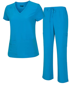 Conjunto de Top y Pantalón Cargo con cuello de pico elástico para mujer, abrigos de laboratorio, uniformes de enfermera, ropa de Hospital, ropa médica al por mayor - Product Image 6