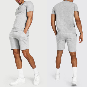 Top qualité été deux pièces hommes ensemble court 100% coton hommes Baggy ensembles courts hommes haut et short ensemble - Product Image 5