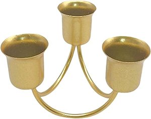 Vente en gros de fournitures personnalisées de décoration de mariage, ensemble de 3 bougeoirs à piliers dorés en métal - Product Image 5