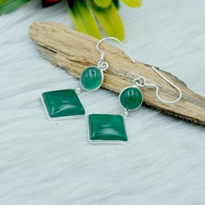 Pendientes de ónix verde de boda de Plata de Ley 925 hechos a mano, cabujón de ónix verde, piedras preciosas, accesorios de joyería de plata, componentes - Product Image 2