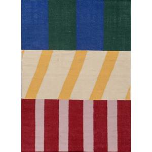 Alfombras de Lana Tejidas Planas Rojas y Naranjas con Diseño Clásico ADWL-1283, Geométricas Abstractas Rectangulares, Estilo Patchwork para el Hogar - Product Image 1