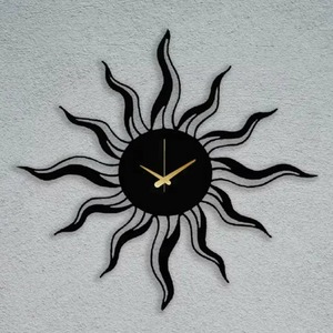 Modern Deco Metal Sun Art <b>Wall</b> <b>Clock</b> with Unique Faux Stone Quartz <b>Design</b> Outdoor Living Room Needle Display with Alarm Function - Product Image 2