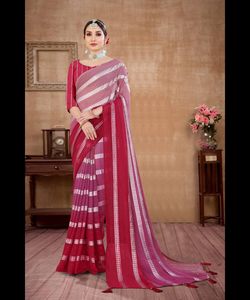 Sari Georgette de bajo precio para mujer con un impresionante diseño impreso y un elegante aspecto nupcial para bodas - Product Image 6