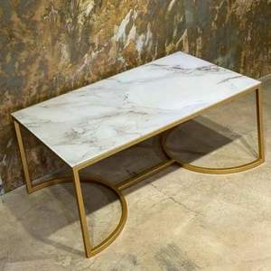 Mesa de Centro de Metal con Acabado Dorado y Tapa de Mármol para Sala de Estar - Product Image 1