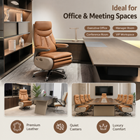 Chaise de bureau de direction ergonomique de luxe moderne en cuir grand format avec dossier haut et base inclinable électrique en alliage d'aluminium