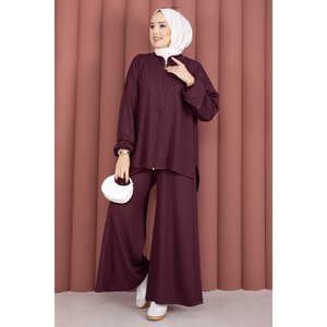 Conjunto de Dos Piezas Plum: Túnica con Cremallera y Adornos de Piedras y Pantalones, Tallas XS-XL, Blazer de Punto y Shorts de Verano con Patrón Sólido Tejido - Product Image 3
