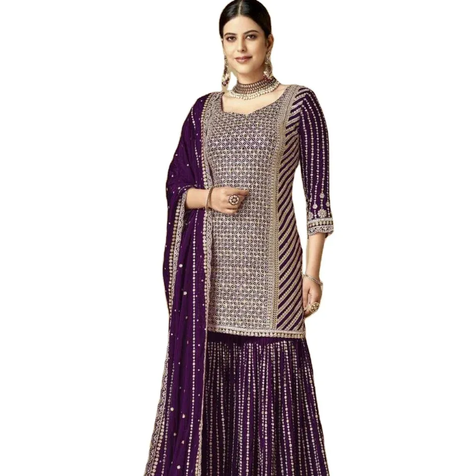 2024 exclusivo traje Salwar Kameez de seda de calidad pesada semicosido estilo étnico paquistaní con mangas completas y Dupatta