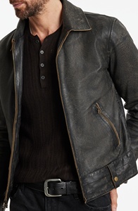 New Men's Winter Biker Style Jacket Genuine <b>Cow</b> Skin Leather with Zip-Detail Vintage Four-Pocket Round jacket for men - Product Image 5