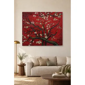 Impression sur toile Fida Van Gogh, fleurs d'amande sur fond rouge - Product Image 2
