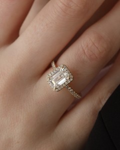 6X9mm <b>Emerald</b> Cut Moissanite Engagement <b>Ring</b> Halo Pave 925 Sterling <b>Silver</b> - Product Image 3