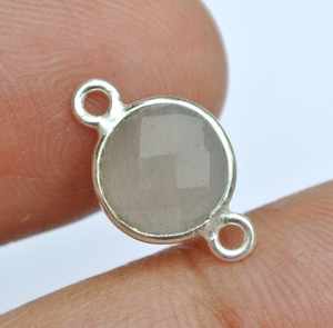 10mm Double boucle lien breloque connecteurs 925 argent Sterling naturel gris calcédoine damier coupe lunette réglage collier pour les femmes - Product Image 1