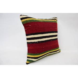 Multicolore 14x14 Pouces Patchwork Kilim Laine Tissée Subtile Rayé Vintage Motif Fluffy 18x18 Coussin Décoratif Antidérapant - Product Image 2