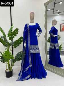 Nouveau lourd Bollywood Designer Salwar Kameez costume Style pakistanais Gharara costume avec broderie dentelle bordure Georgette Dupatta ensemble - Product Image 6