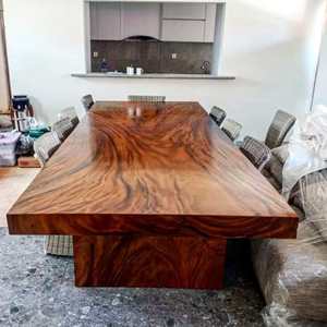 Table à manger en bois massif de noyer à bord vif et carré, meubles de maison, design tropical - Product Image 1