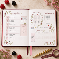 Carnet A5 personnalisé LABON, couverture rigide motif vigne de baies, carnet floral bordeaux, agenda à points, avec élastique, idéal pour les marques de boutiques cadeaux