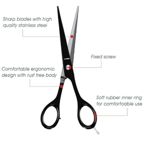 Professional Stainless Steel Hairdressing <b>Scissors</b> with Adjustable Finger Rest Black Salon Barber Shears for <b>Beard</b> Hair Cutting - Product Image 3