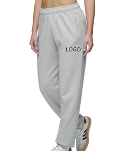 Pantalones de chándal de cintura alta para mujer OEM al por mayor, pantalones de chándal de color sólido hechos a medida, ropa informal gruesa de algodón, monos planos de tela de lona - Product Image 5