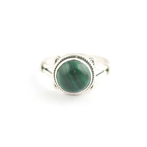 Natural Malachite Round Gemstone 925 Sterling Silver Handmade Stackable Ring For Women Bezel <b>Jewelry</b> - Product Image 1