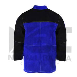 แจ็คเก็ตเชื่อมสีน้ำเงิน FR (สารหน่วงไฟ) พร้อมแขนเสื้อหนัง - Product Image 3