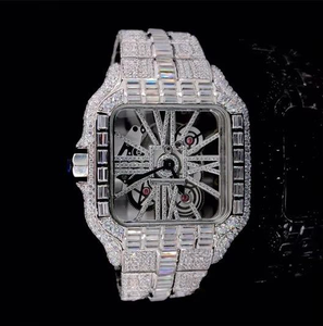 Personalizado Lujoso Baguette Moissanite Diamante Tachonado Movimiento de Cuarzo Esqueleto Cuadrado Iced Out Hip Hop Reloj Para Hombres Mujeres - Product Image 5