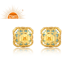 Dernière conception faite à la main 18K plaqué or naturel Aqua calcédoine pierres précieuses boucle d'oreille fabricant de bijoux - Product Image 4