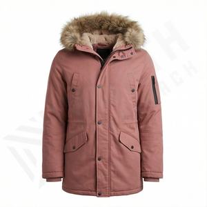Veste d'hiver longue en coton respirant de haute qualité avec capuche en fausse fourrure, isolée thermiquement, coupe-vent - Product Image 1