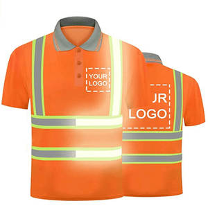 Men's High Visibility Security Reflective Tape Short Sleeve Turndown Collar Safety Polo <b>Shirts</b> - Product Image 1