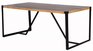 DT Industrial Modern Design 180x90 Table de salle à manger en bois de manguier massif avec pieds en fer incurvé de 40MM Finition naturelle pour hôtels - Product Image 2