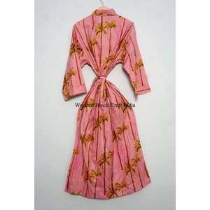 เสื้อคลุมอาบน้ำพิมพ์ลายสวยงามสไตล์วินเทจ ทำจากผ้าฝ้ายแท้ พิมพ์ลายด้วยมือ  ชุดคลุมกิโมโนผ้าฝ้ายพิมพ์ลายดอกไม้ สำหรับใส่นอน - Product Image 6