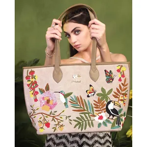 <b>Large</b> Embroidered Vegan Leather Bohemian Summer <b>Beach</b> Tote <b>Bag</b> for Women - Product Image 4