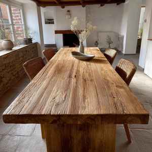 Mesa de Comedor KALATRI Ecológica de Roble Rústico Moderno, Tallada a Mano, de Madera Maciza para 6 Personas, Modelo Chandigarh NA, para Escuela, Hogar, Hotel - Product Image 4