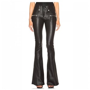 Pantalon en cuir pour femme de haute qualité, nouvelle mode, devant en cuir de vache, pantalon vert élastique, style streetwear, sexy, noir, hiver 2026 - Product Image 1