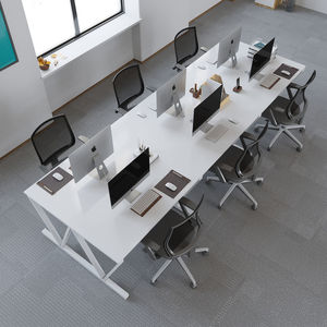 SFVC007-6-Seater Minimalist Design Wood Rubber Cluster <b>Table</b> with Iron V-Shaped Legs - Product Image 1