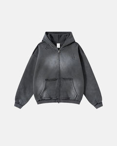 Sudadera con capucha de algodón terry con cremallera, efecto desgastado por el sol y lavado ácido, 400 g/m², personalizada al por mayor para streetwear - Product Image 3