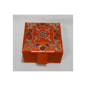 Most Beautiful High Quality Good Looking Zari Embroidery Work <b>Grey</b> Color Jewelry <b>Box</b> for Home Decorations and Wedding Gifting - Product Image 1