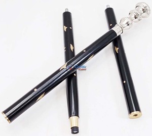 Latón niquelado 3 diseño de neumáticos mango ajustable negro incrustaciones de madera 3 veces bastón para caminar para abuelo y abuela - Product Image 4