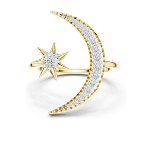Anillo de Diamantes Luna Creciente y Estrella para Mujer, Diamantes de Laboratorio VVS-VS EF, Disponible en Oro Rosa, Amarillo, Blanco y Plata 925 - Product Image 3