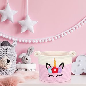 Cute Pink Unicorn <b>Basket</b> Cotton Rope, <b>Large</b> Blanket <b>Basket</b> Laundry <b>Hamper</b> for Throws, Pillows, Blanket OEM Made in Vietnam - Product Image 4