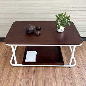 Minimalist Two-Tiered Sofa <b>Table</b> with Curved Rubber Wood Frame-TT68237 - Product Image 6