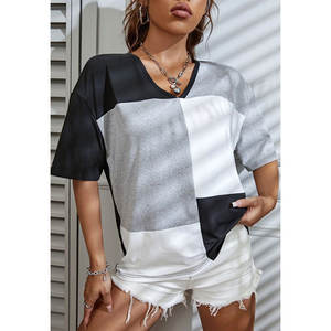 T-shirt 100% coton à blocs de couleurs pour femmes T-shirt décontracté confortable de haute qualité à la vente en gros disponible - Product Image 1