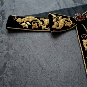Estola de terciopelo de lujo con bordado dorado y distintivo de pedrería para decoración de prendas - Product Image 1