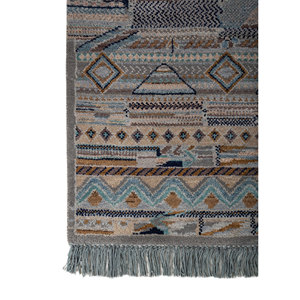 Tapis géométrique en laine et soie de bambou noué à la main Manchaha, gris et noir, rectangulaire, pour salon, couloir - Les-2862 - Product Image 4