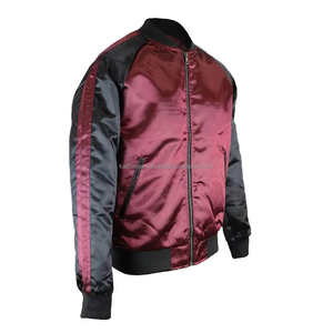 Elegante chaqueta de bombardero de satén rojo y negro de dos tonos para hombre, cierre de cremallera, ropa de abrigo informal diaria - Product Image 4