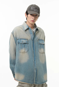 Veste en jean vintage tendance pour homme, nouvelle veste en jean élégante à manches longues, coupe ajustée, col montant à boutons, lavée, fournie par ODM - Product Image 4