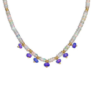 Cadeau d'anniversaire et de mariage pour femme Collier ras du cou à 7 perles de lavande blanche naturelle en argent sterling 925 Taille 14 - Product Image 1